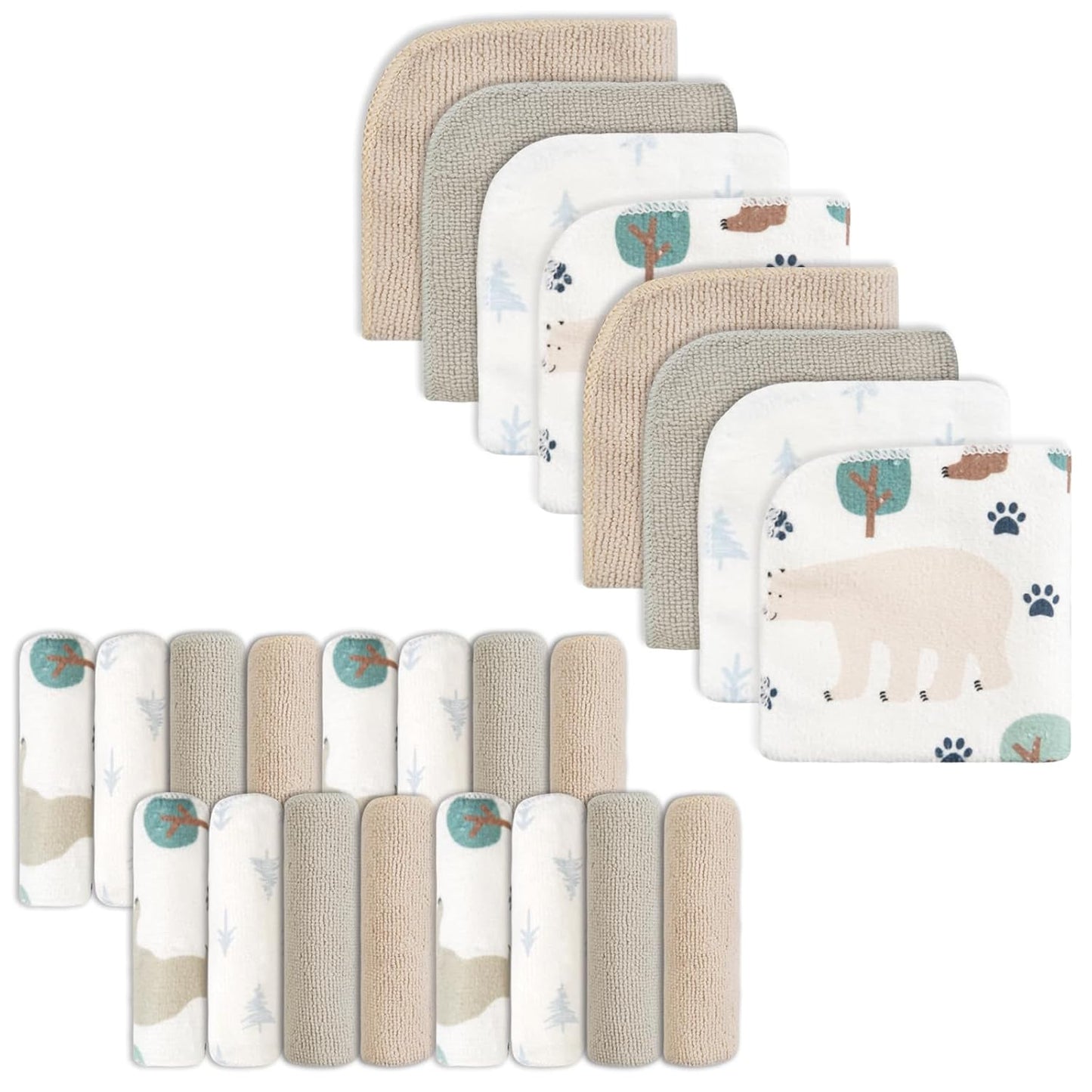 Softan 24-Pack Soft and Multi-colors Baby Wash Cloths