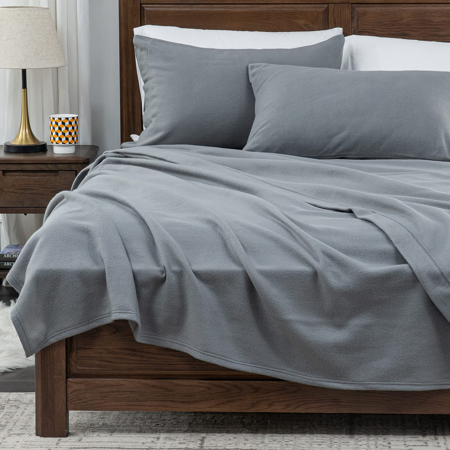 Fleece Twin Sheets Set 3-Piece Fuzzy Bed Sets with 16" Deep Pocket Fitted Sheet, Flat Sheet and Pillowcase,Dark Grey