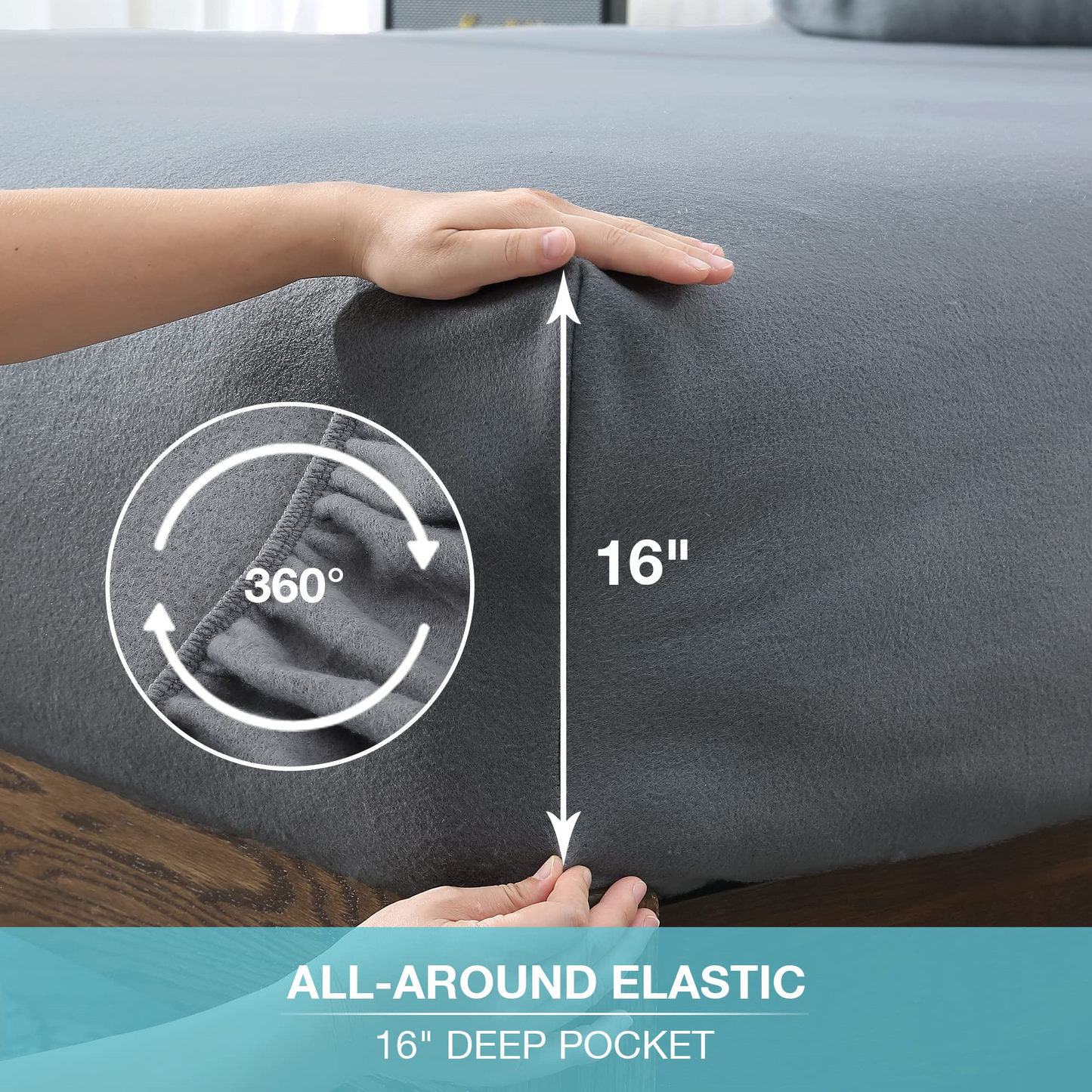 Fleece Twin Sheets Set 3-Piece Fuzzy Bed Sets with 16" Deep Pocket Fitted Sheet, Flat Sheet and Pillowcase,Dark Grey