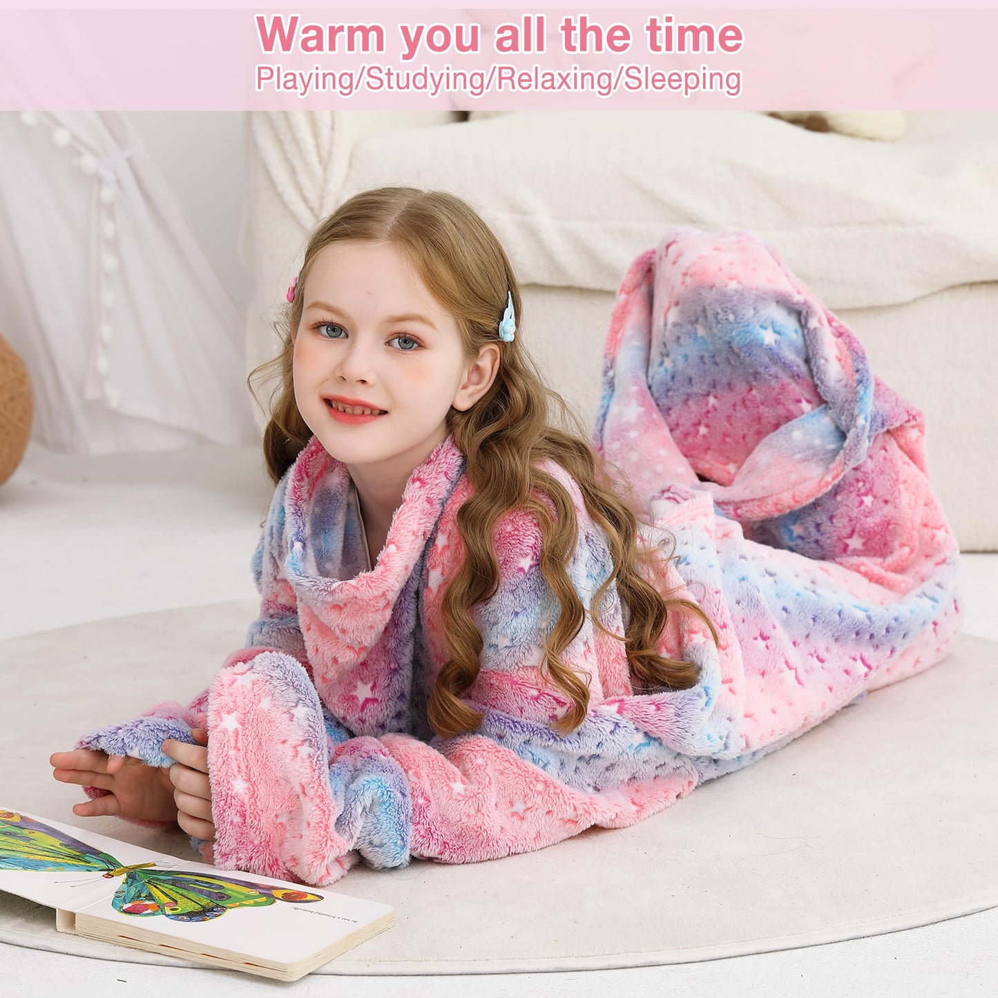 Star Kids Wearable Fleece Blanket with Sleeves & Foot Pocket