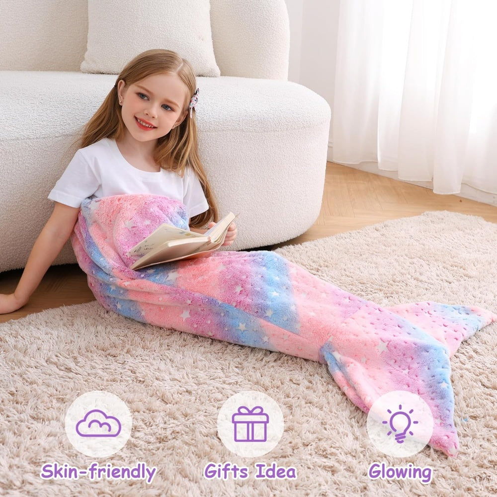 Softan Rainbow Mermaid Foil Tail Blanket for Kids