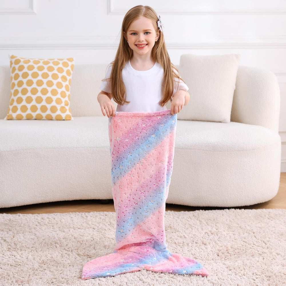 Softan Rainbow Mermaid Foil Tail Blanket for Kids