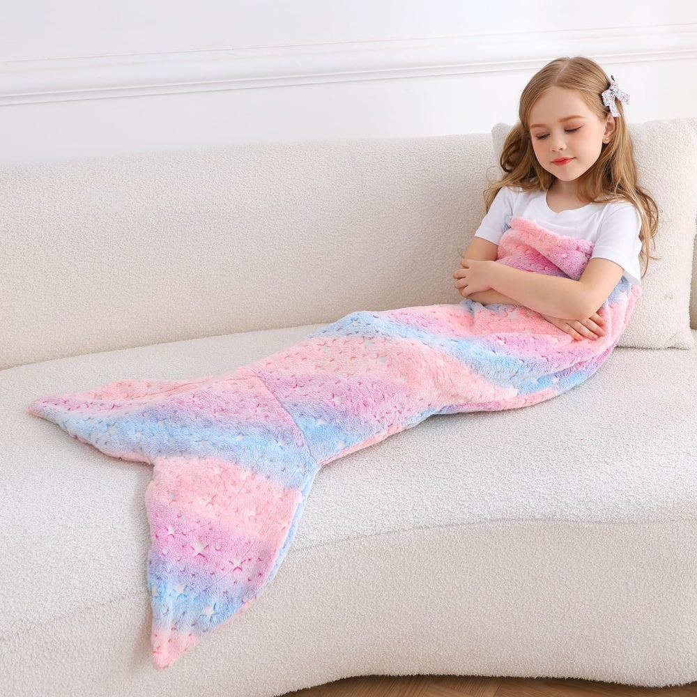 Softan Rainbow Mermaid Foil Tail Blanket for Kids