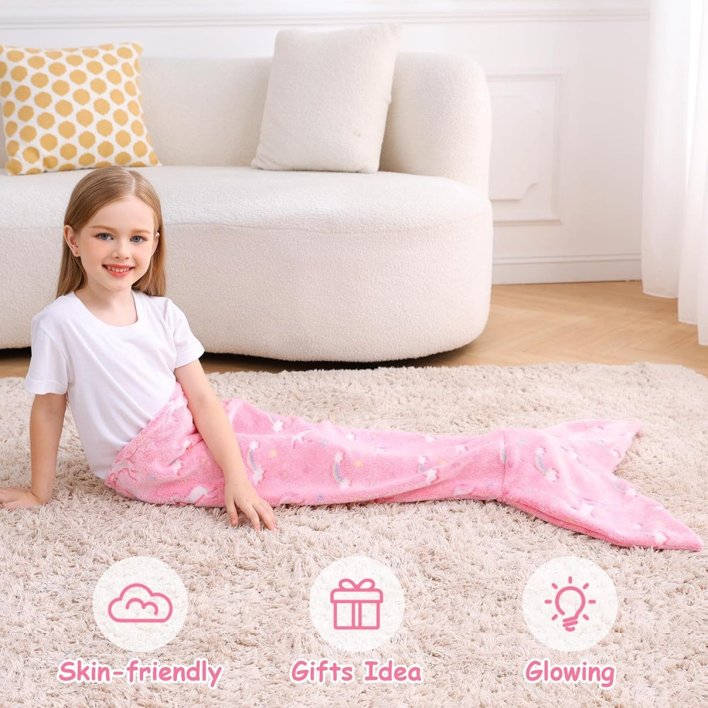 Softan Rainbow Mermaid Foil Tail Blanket for Kids