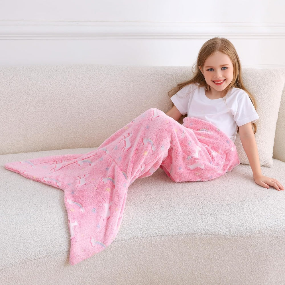 Softan Rainbow Mermaid Foil Tail Blanket for Kids