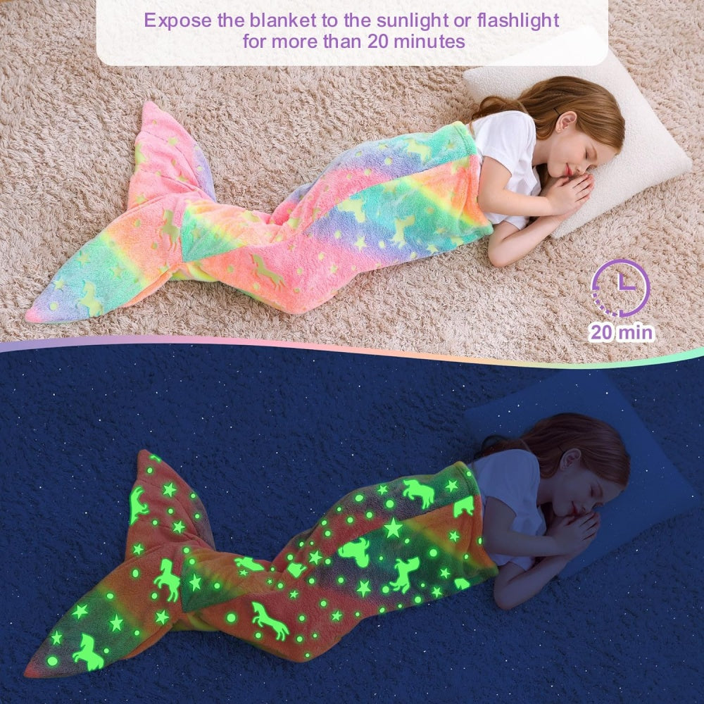 Softan Rainbow Mermaid Foil Tail Blanket for Kids