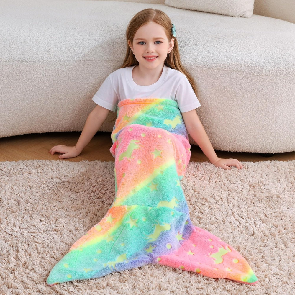 Softan Rainbow Mermaid Foil Tail Blanket for Kids