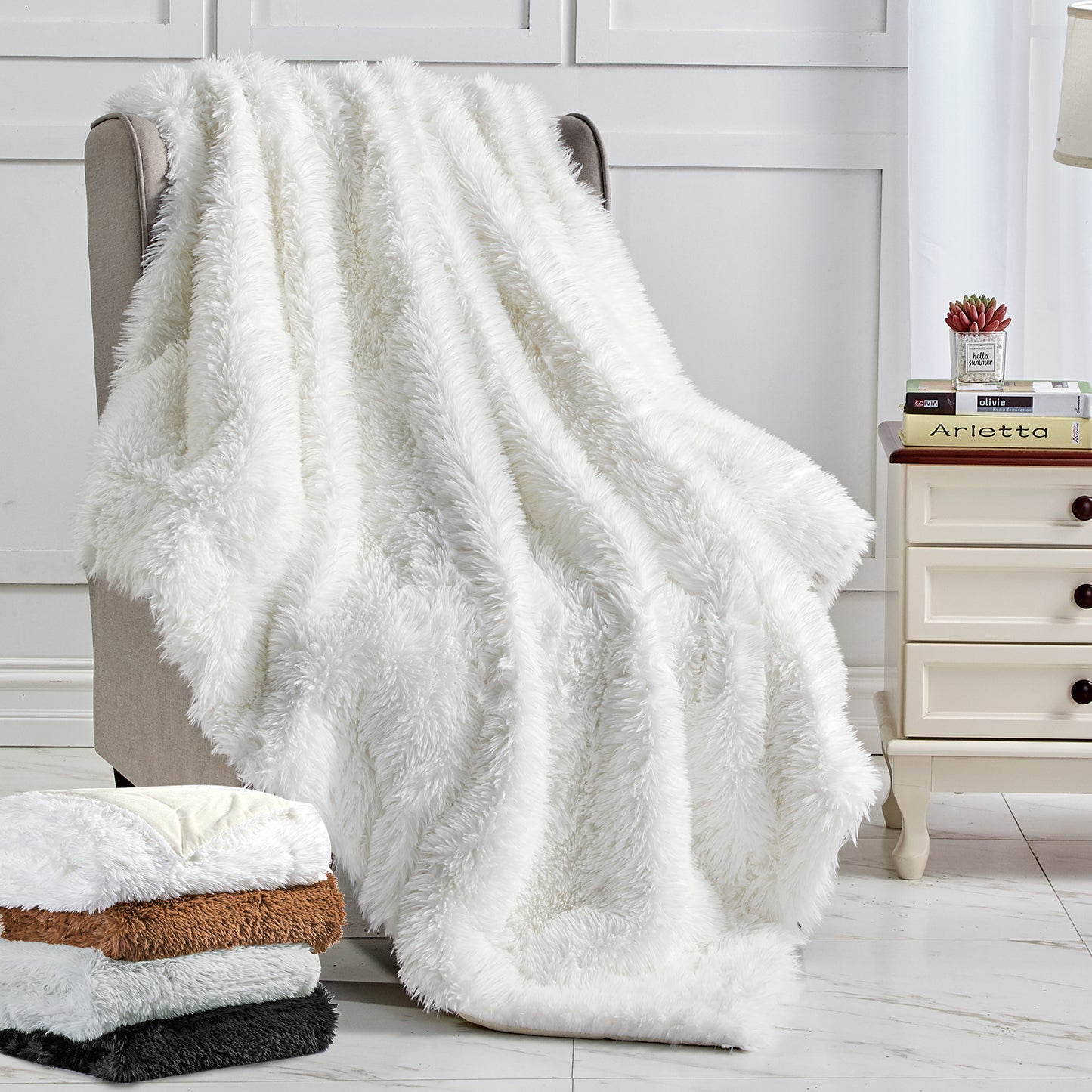 Softan Dual Sided Cozy Faux Fur Throw Blanket