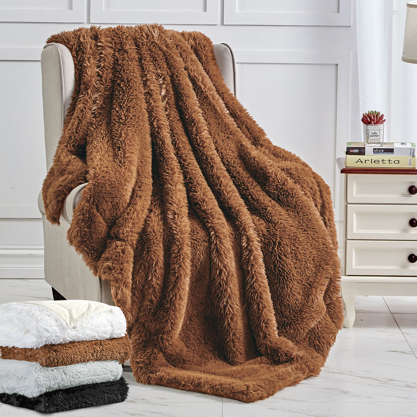 Softan Dual Sided Cozy Faux Fur Throw Blanket