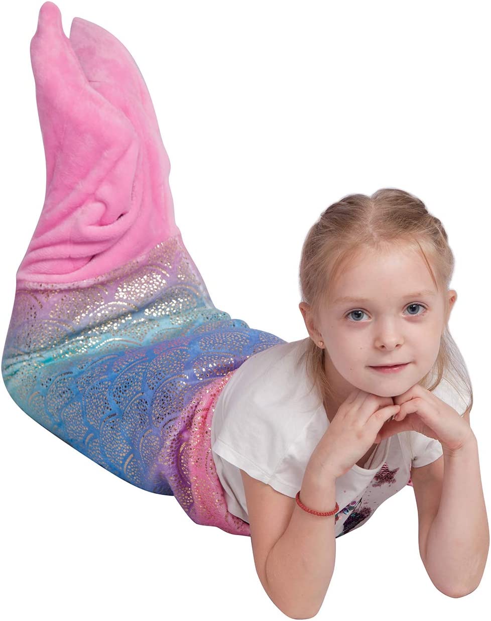 Softan Rainbow Mermaid Embossed Blue Tail Blanket both for Adults and Kids