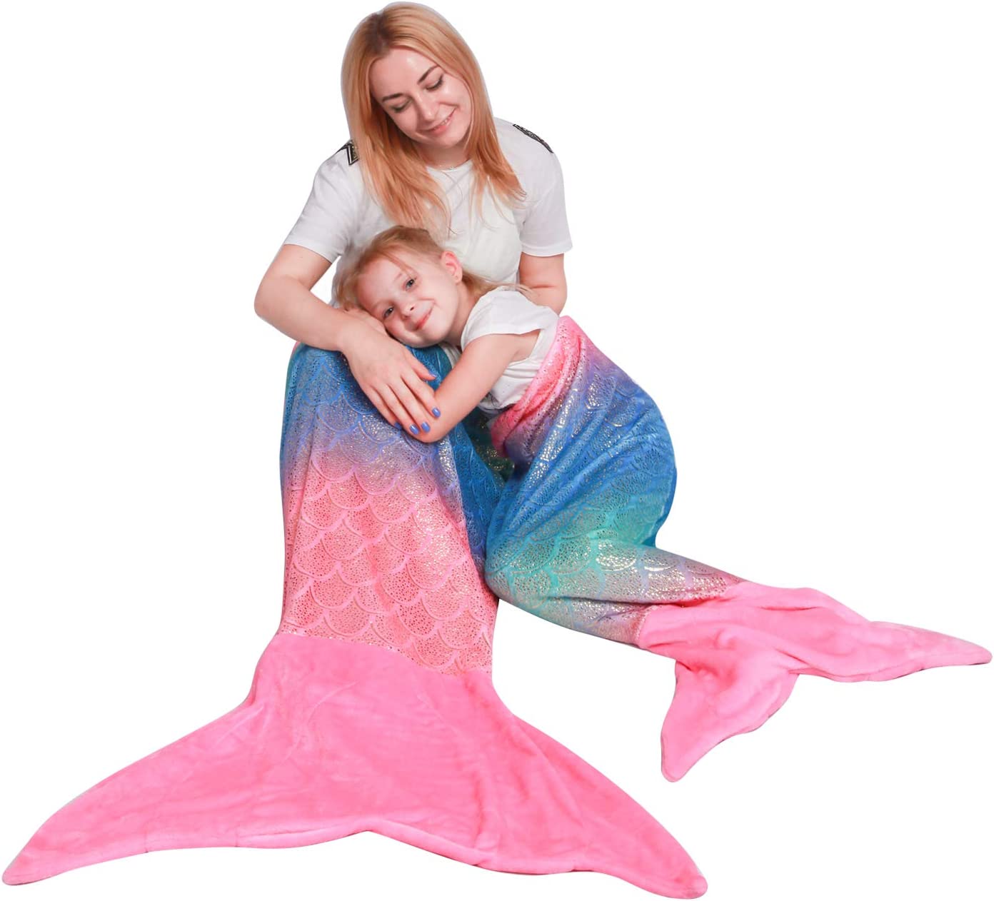Softan Rainbow Mermaid Embossed Blue Tail Blanket both for Adults and Kids