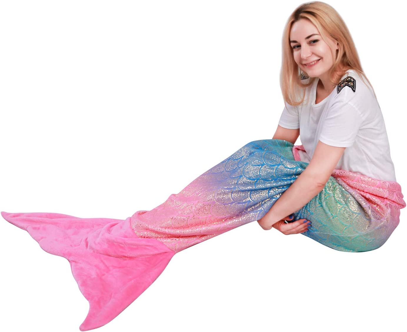 Softan Rainbow Mermaid Embossed Blue Tail Blanket both for Adults and Kids