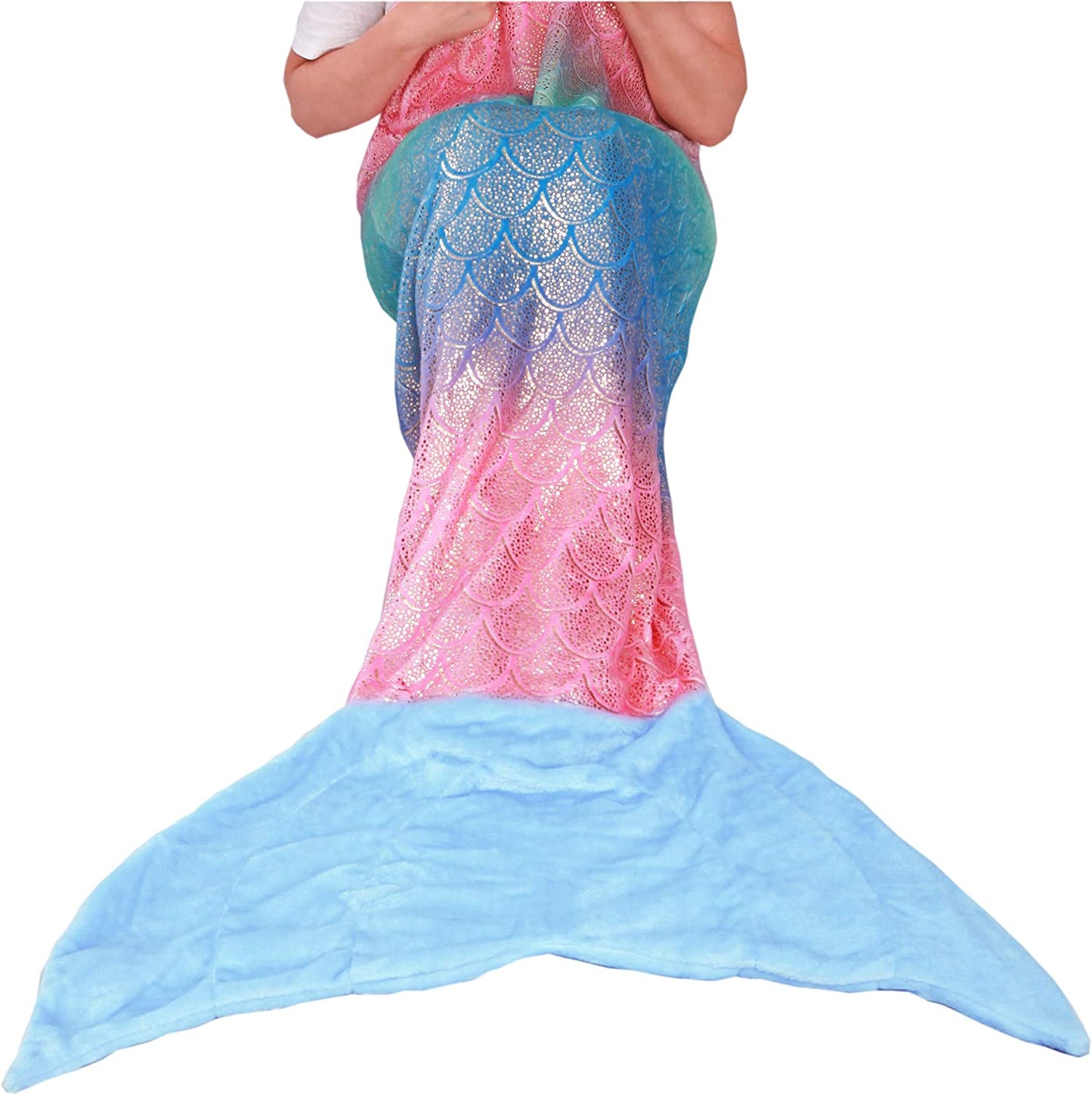 Softan Rainbow Mermaid Embossed Blue Tail Blanket both for Adults and Kids
