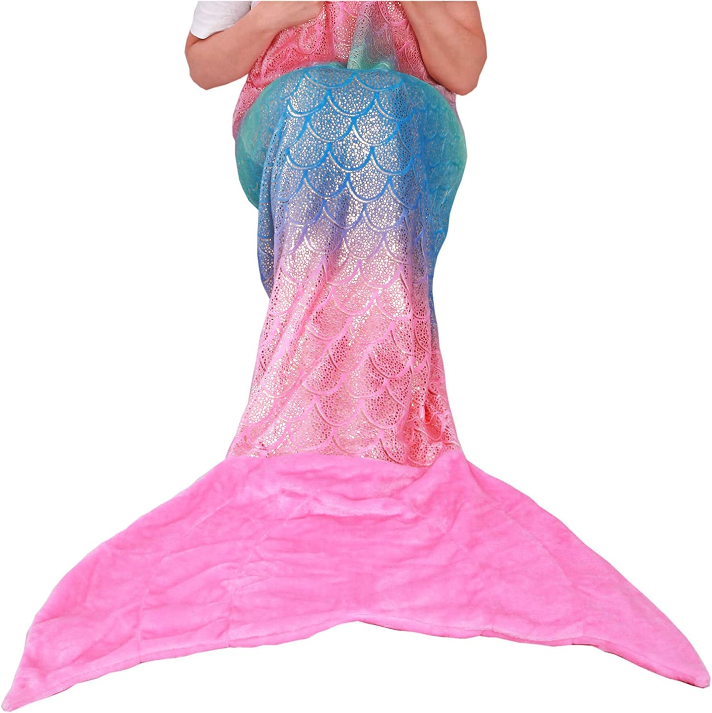 Softan Rainbow Mermaid Embossed Blue Tail Blanket both for Adults and Kids