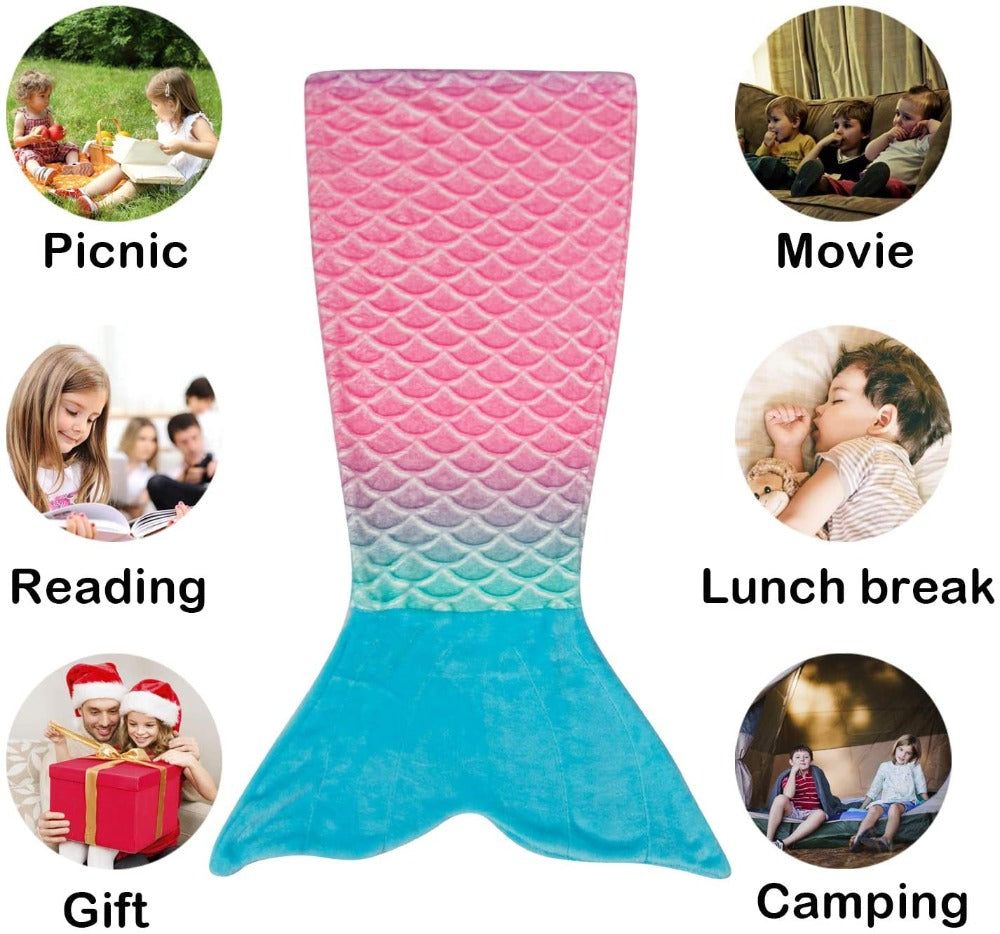 Softan Rainbow Mermaid Embossed Blue Tail Blanket both for Adults and Kids