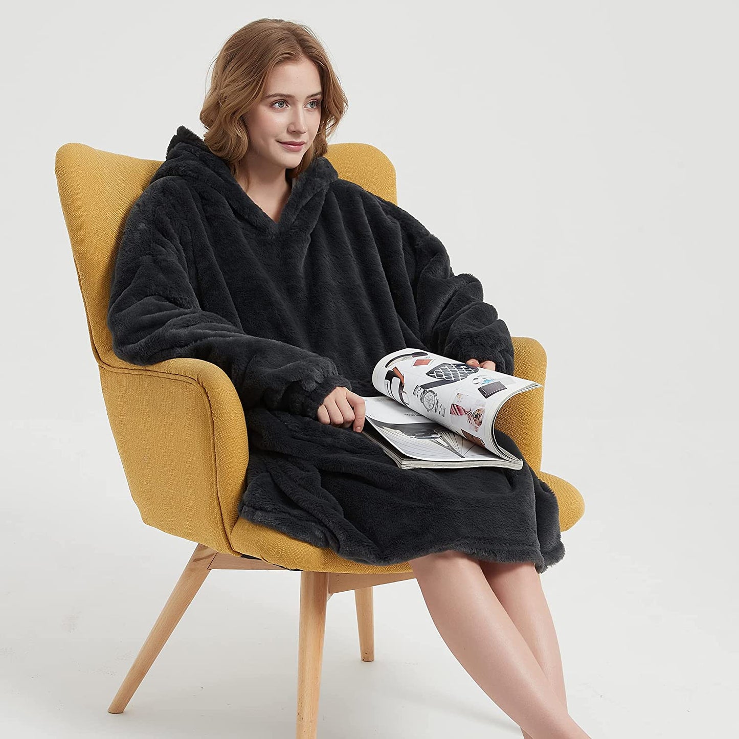 Softan Super Cozy Warm and Soft Hooded Blanket Sweatshirt, Faux Fur Blanket Sweatshirt with Large Pocket, One Size Fits All