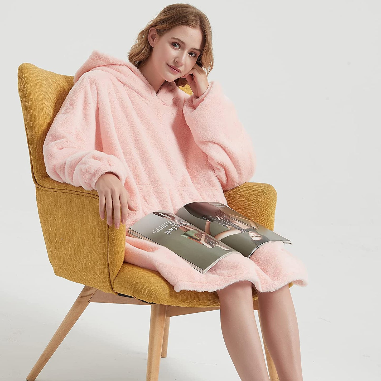 Softan Super Cozy Warm and Soft Hooded Blanket Sweatshirt, Faux Fur Blanket Sweatshirt with Large Pocket, One Size Fits All