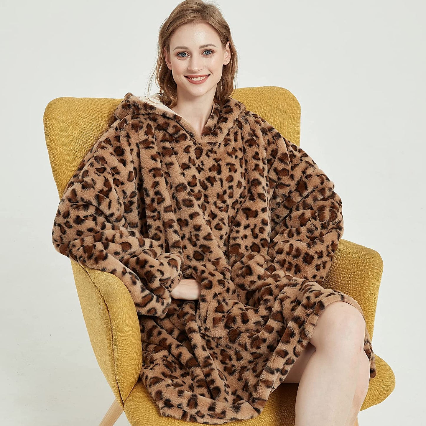 Softan Super Cozy Warm and Soft Hooded Blanket Sweatshirt, Faux Fur Blanket Sweatshirt with Large Pocket, One Size Fits All