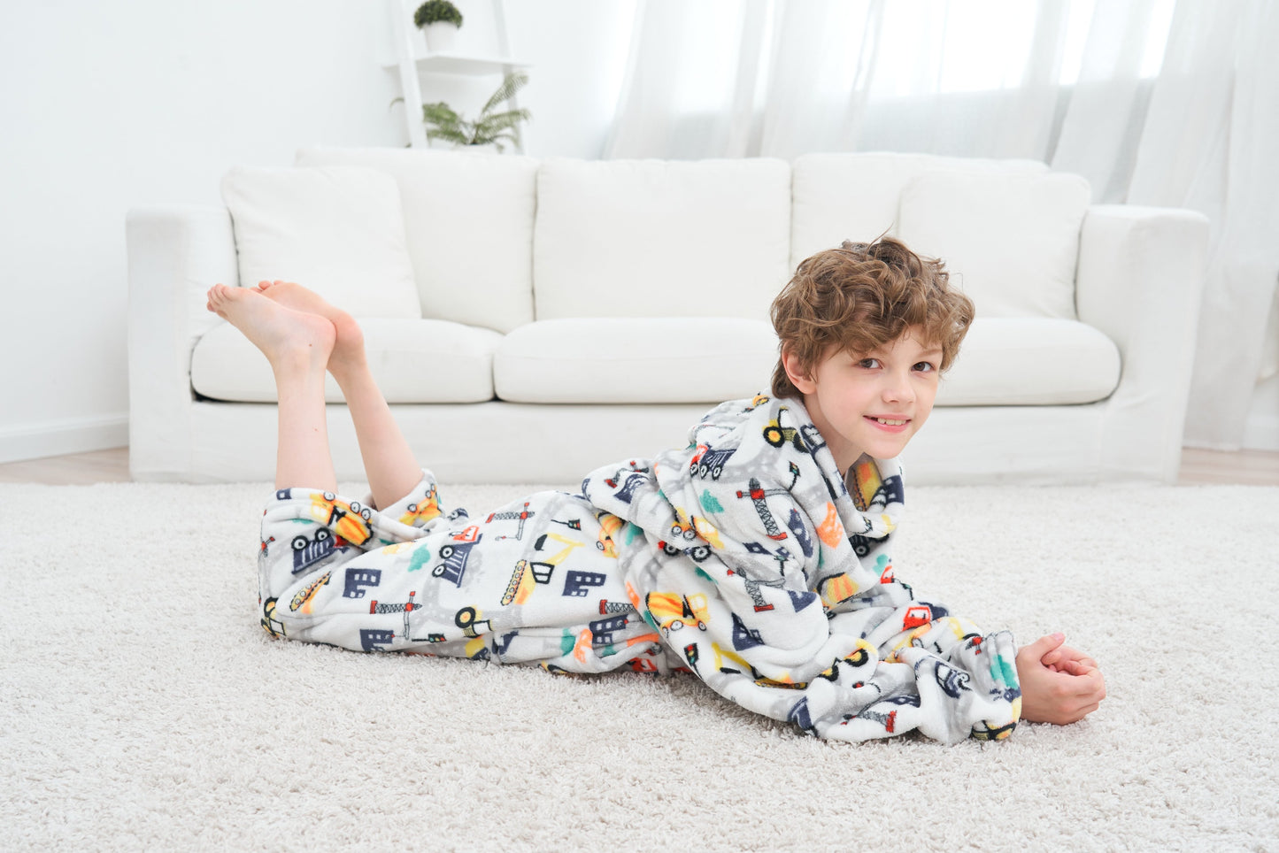 Wearable Construction Truck Fleece Blanket with Sleeves & Foot Pocket for Girls