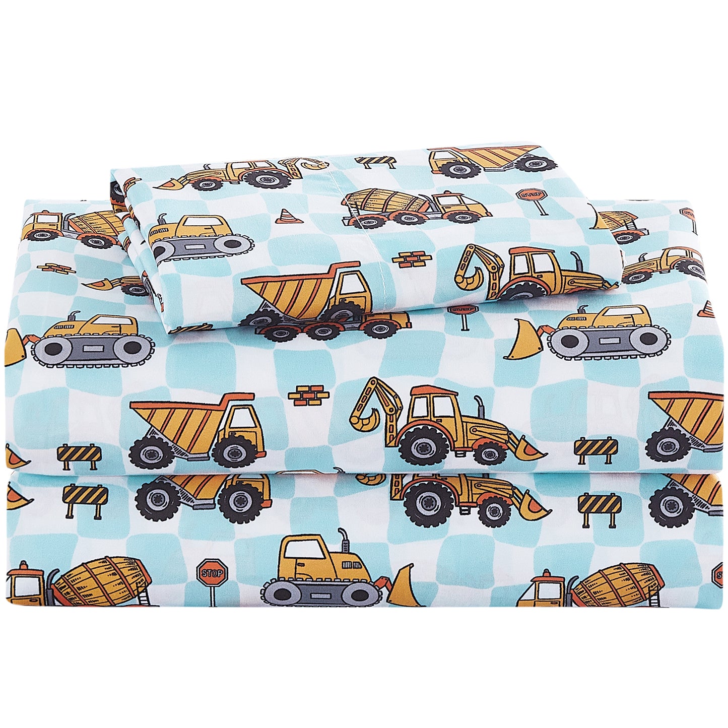 Grid Excavator Kids Bed Sheet Set