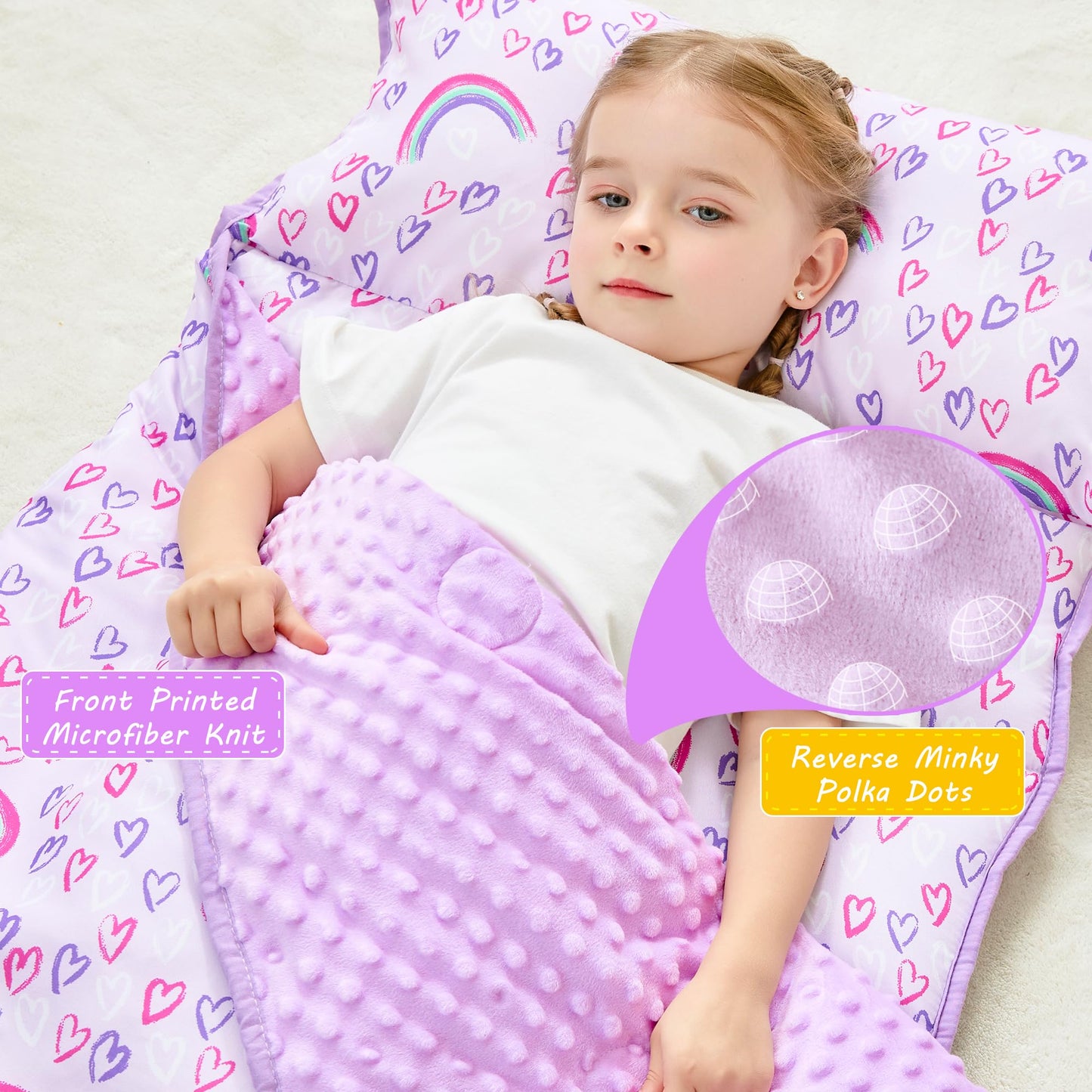 Purple Rainbow Toddler Nap Mat with Pillow and Blanket