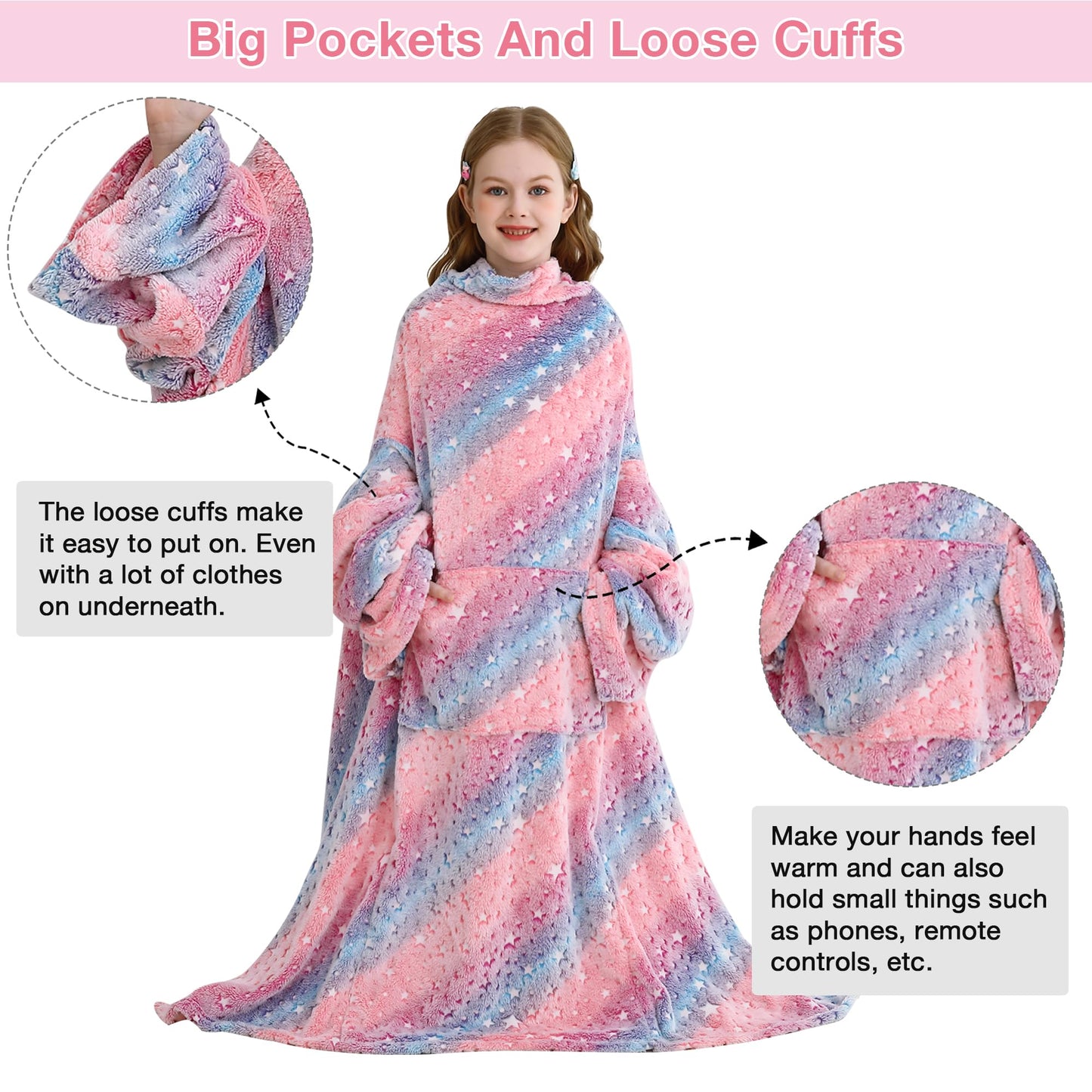 Star Kids Wearable Fleece Blanket with Sleeves & Foot Pocket