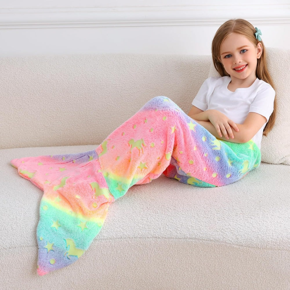 Softan Rainbow Mermaid Foil Tail Blanket for Kids