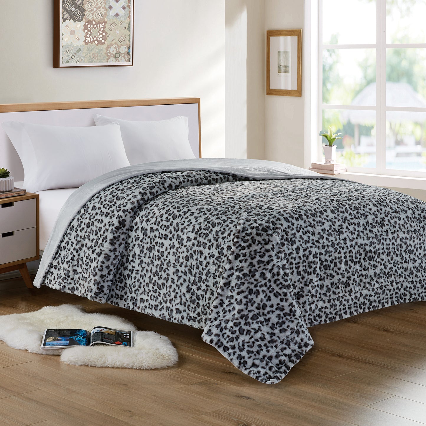 Softan Leopard Print Faux Fur Throw Blanket