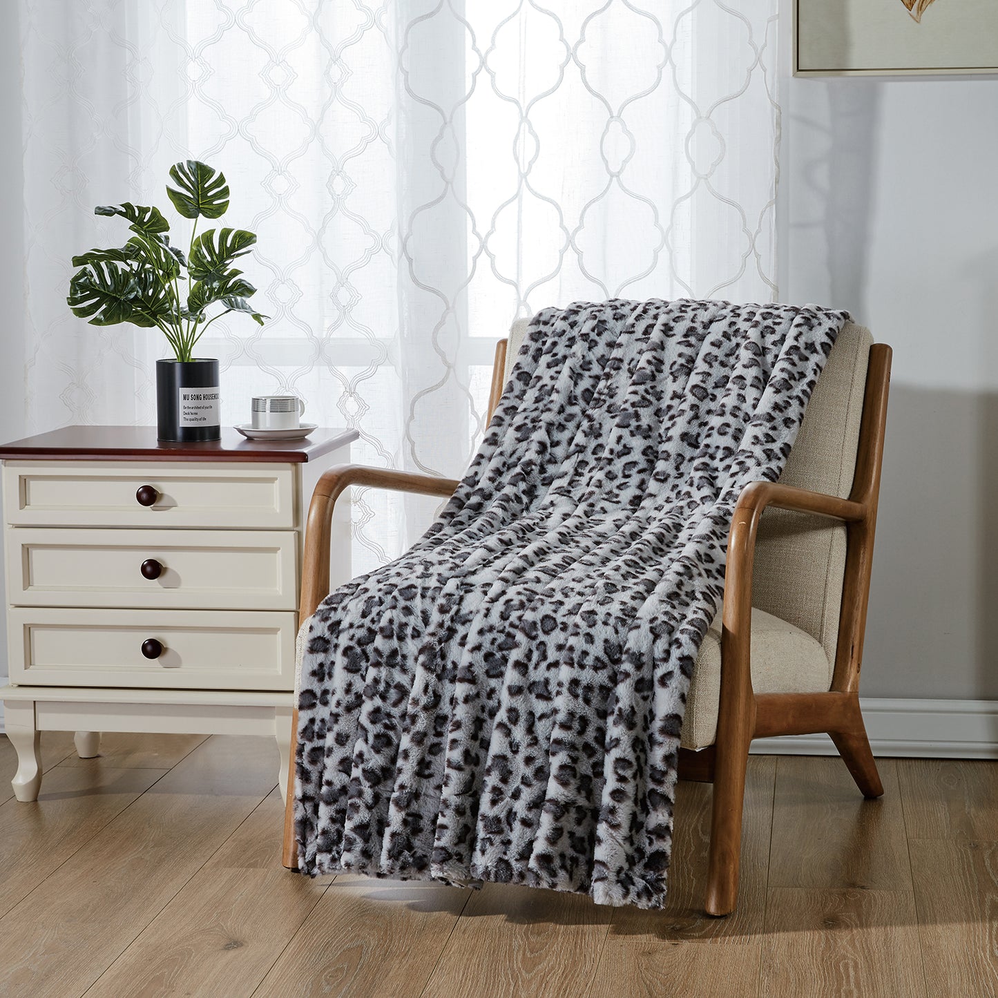 Softan Leopard Print Faux Fur Throw Blanket