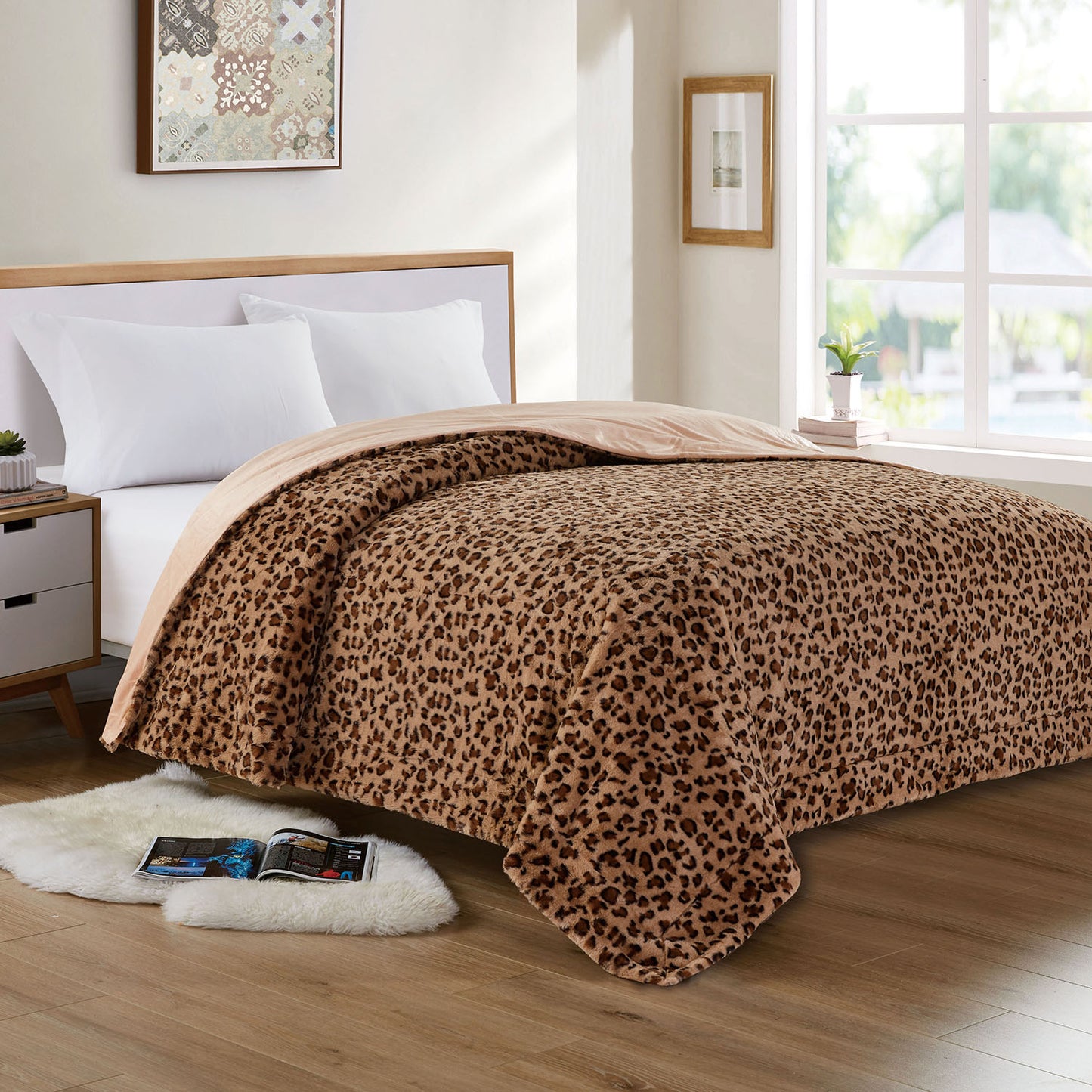 Softan Leopard Print Faux Fur Throw Blanket