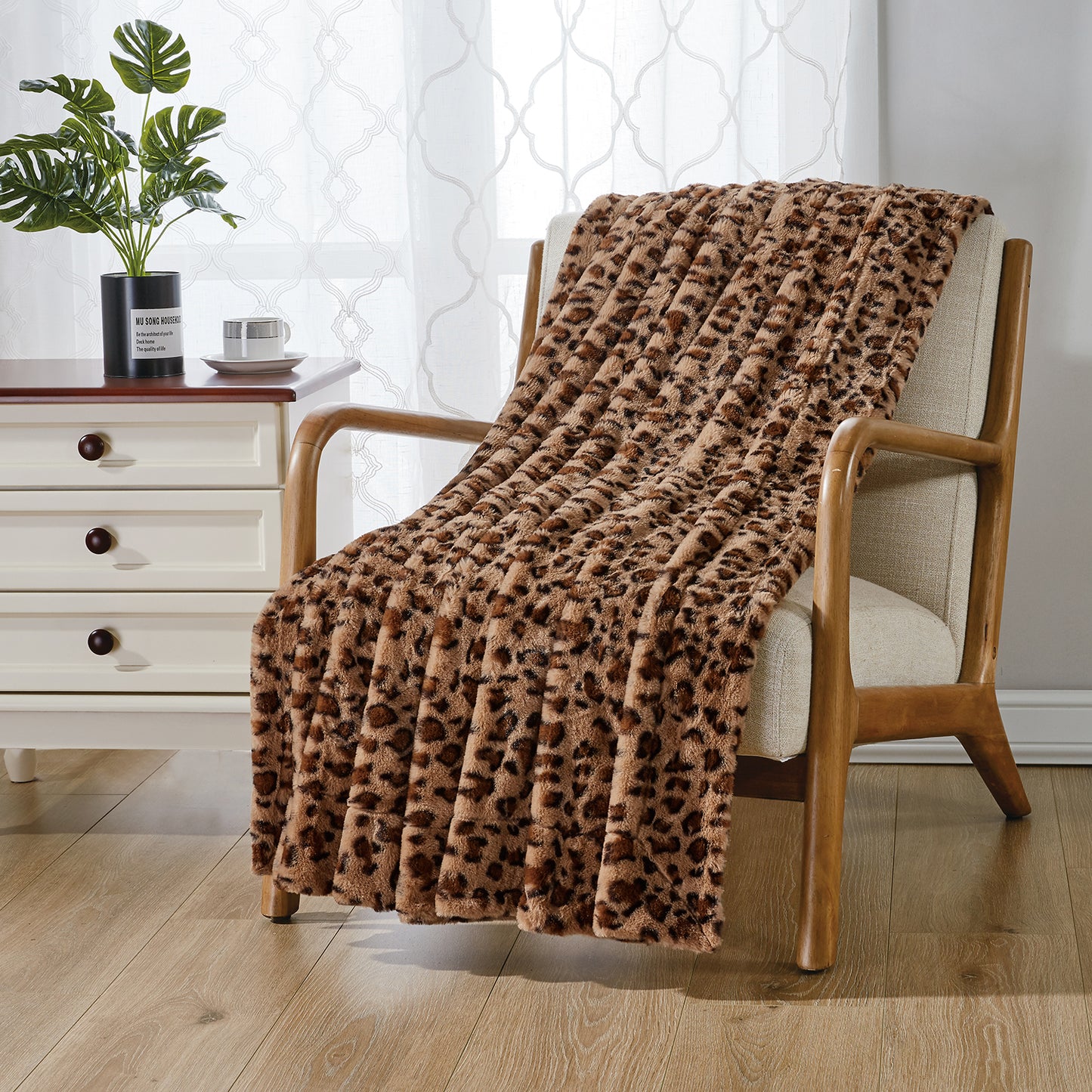 Softan Leopard Print Faux Fur Throw Blanket