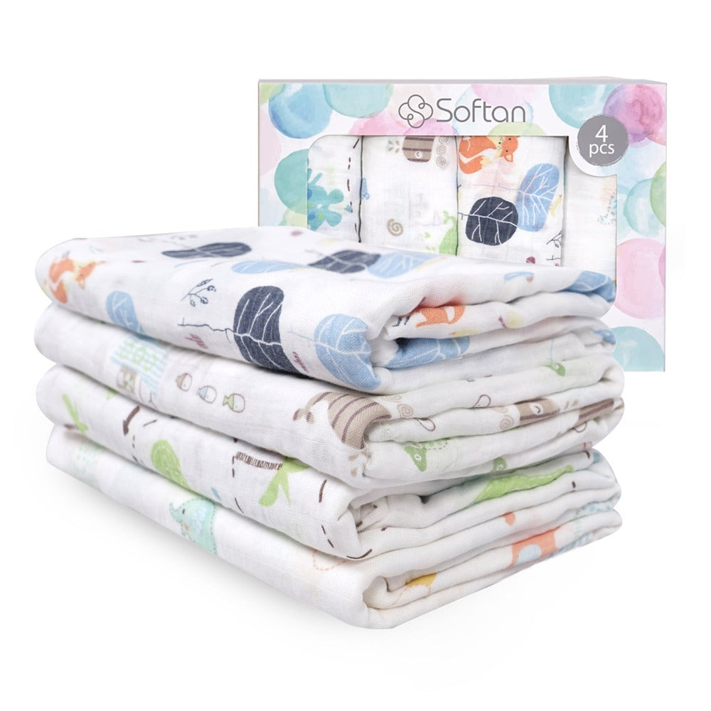 Softan 4 Pack Baby Muslin Swaddle Blanket Set