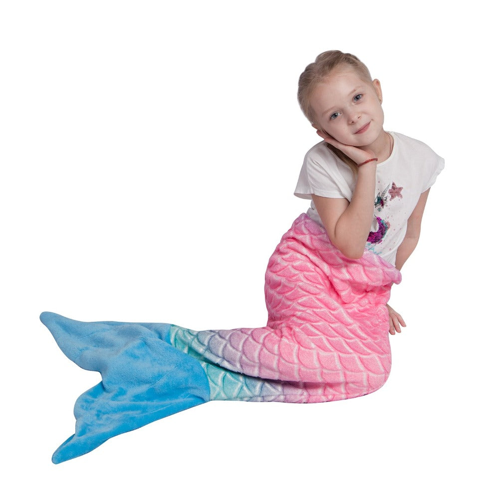 Mermaid Tail Blanket Rainbow Embossed Blue Tail - SOFTAN STORE