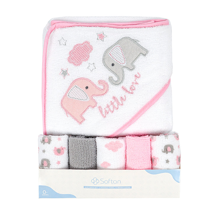 Softan 6-Piece Baby Hooded Towel and Washcloth Set