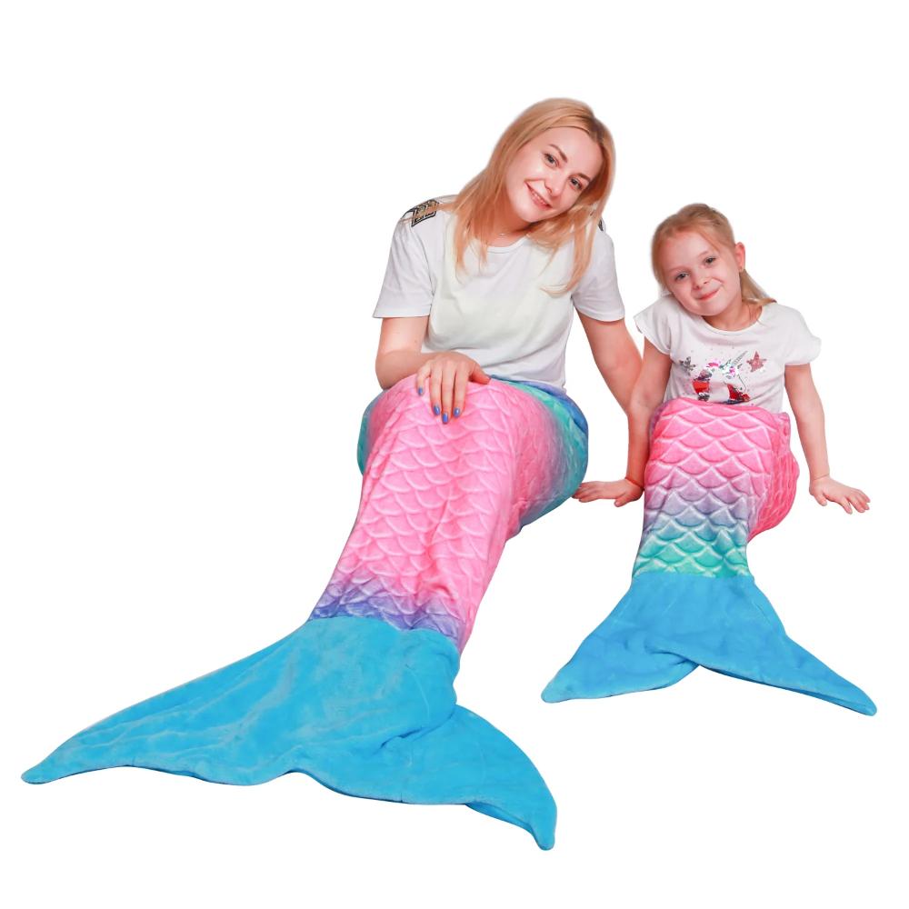 Mermaid Tail Blanket Rainbow Embossed Blue Tail - SOFTAN STORE