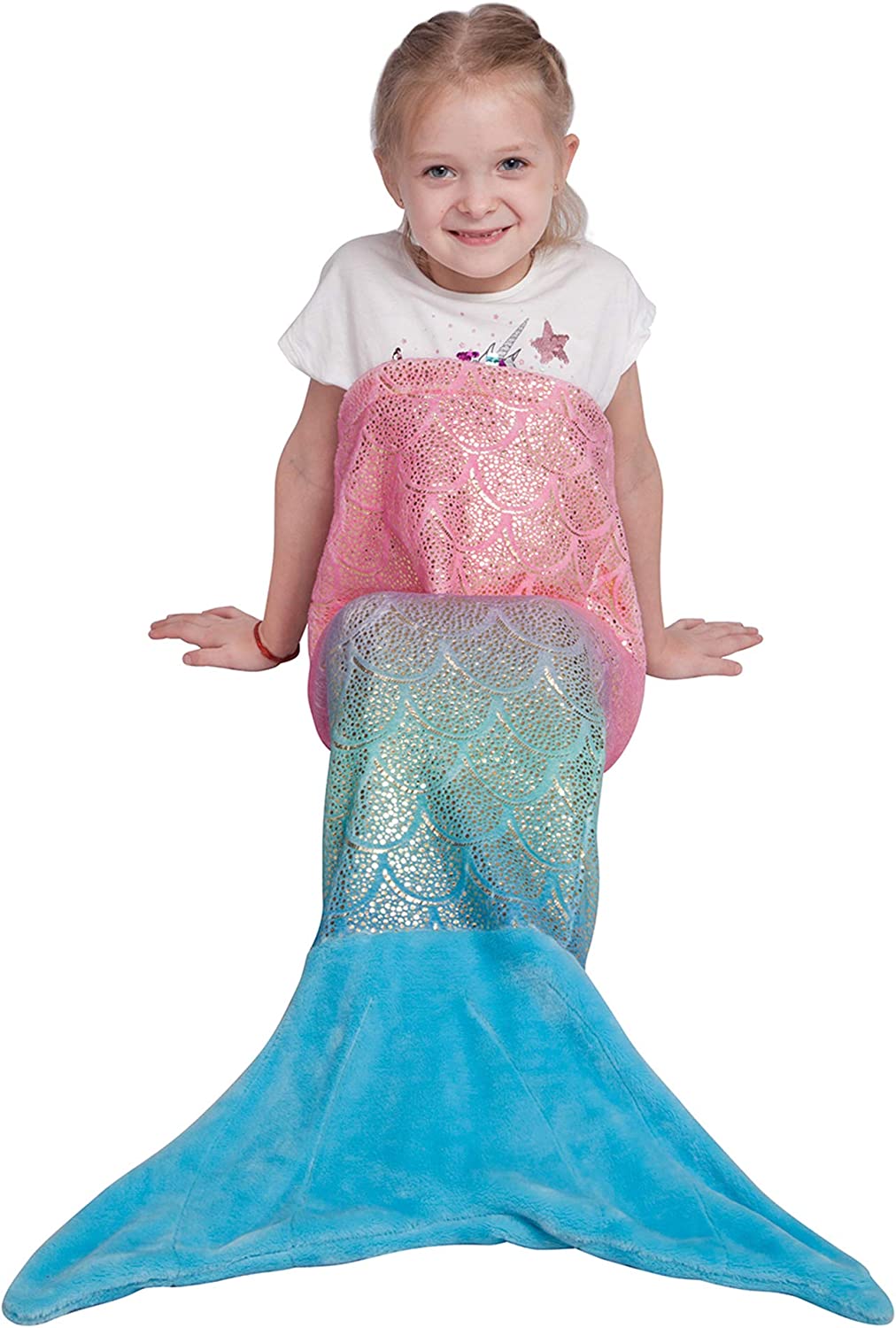 Softan Rainbow Mermaid Embossed Blue Tail Blanket both for Adults and Kids