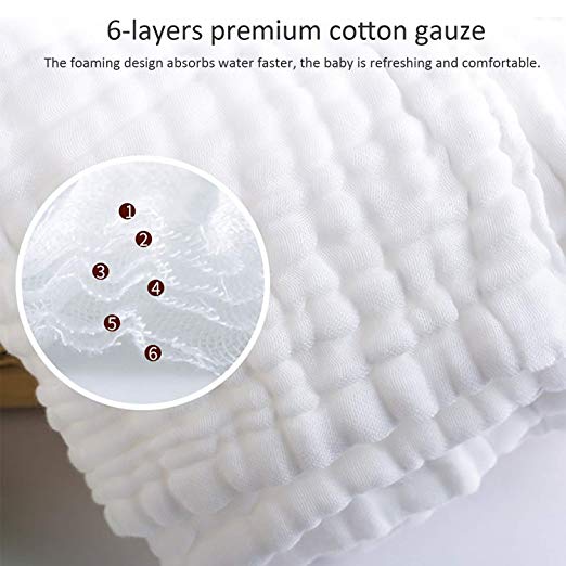 ARSAHA Pack of 10 Baby Muslin Washcloths Set (12”x12”), 6 Layers