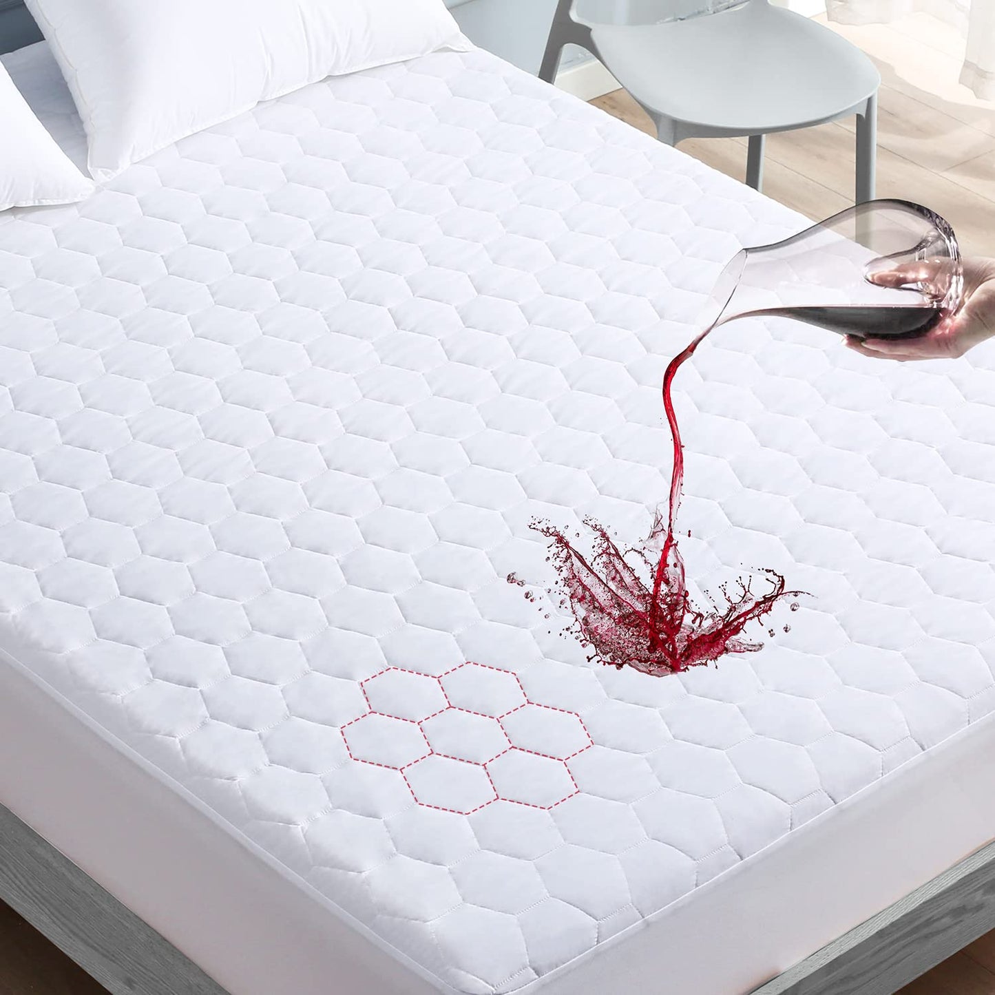 Quilted Fitted King Mattress Pad Cover, Waterproof Mattress